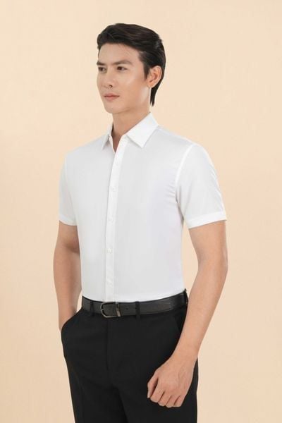 ÁO SƠ MI NGẮN TAY CT24, MÀU TRẮNG TRƠN - SNC018T