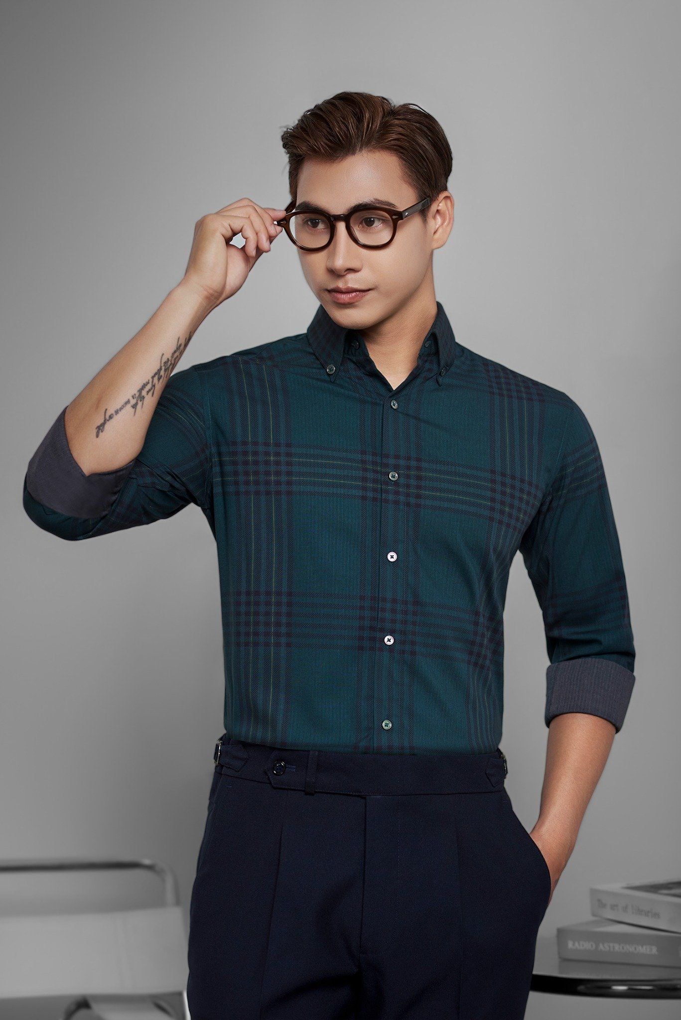 ÁO SƠ MI XANH RÊU KẺ SỌC - SNTTK0043