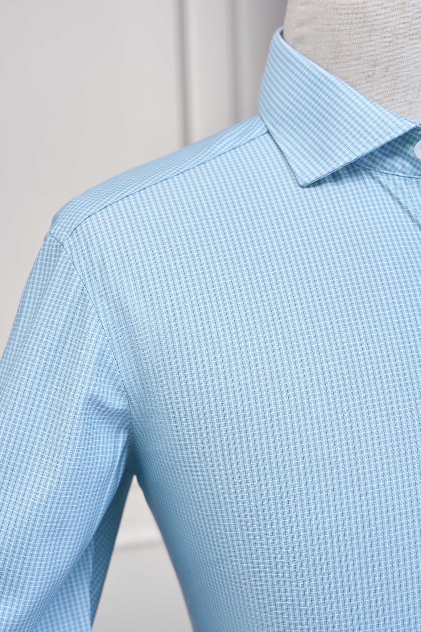 ÁO SƠ MI / XANH PASTEL, PHỐI HỌA TIẾT KẺ VUÔNG NHỎ - SMC202XL