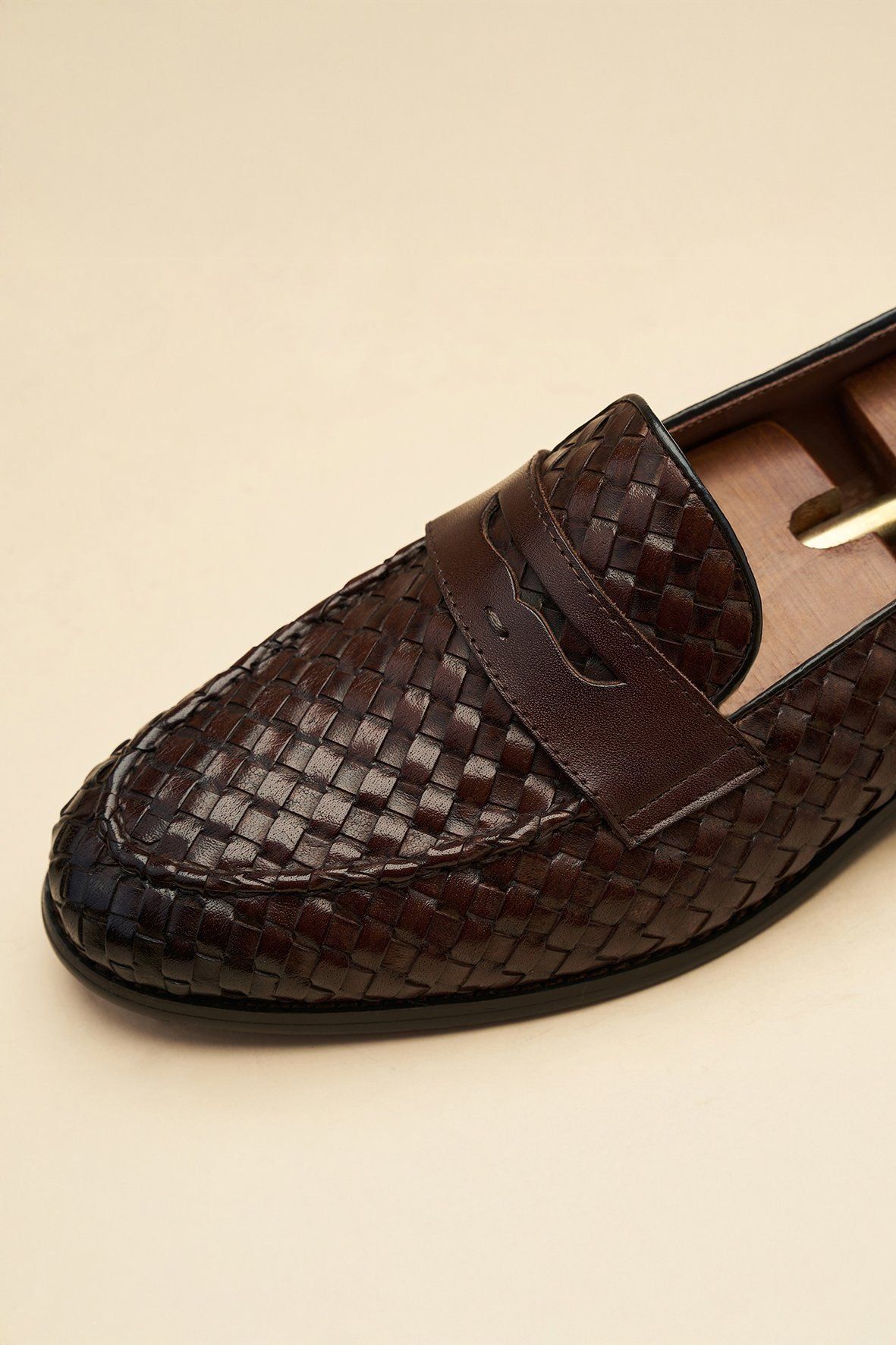 GIÀY LƯỜI LOAFER NÂU, HỌA TIẾT ĐAN - GTX020N