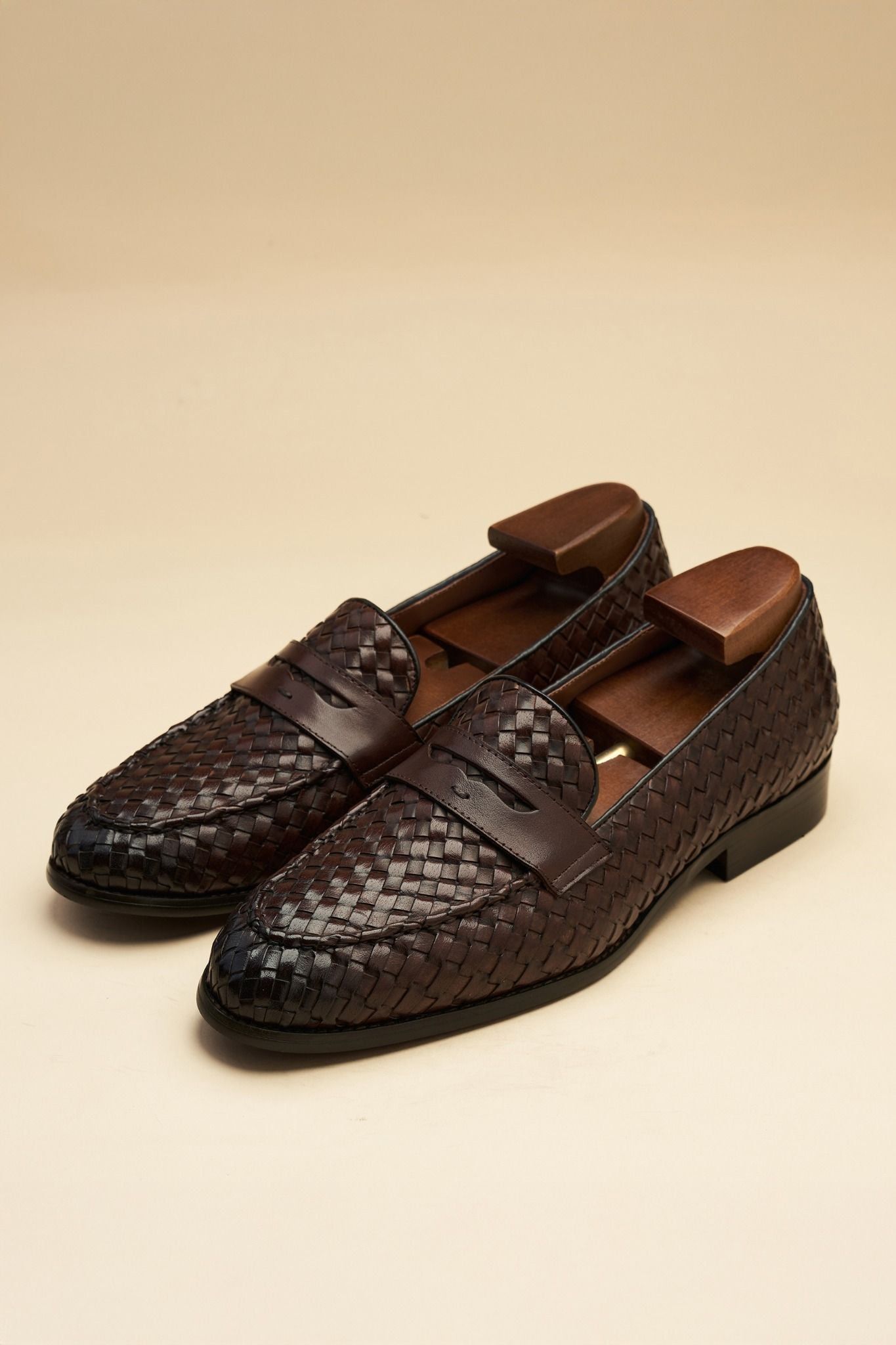 GIÀY LƯỜI LOAFER NÂU, HỌA TIẾT ĐAN - GTX020N