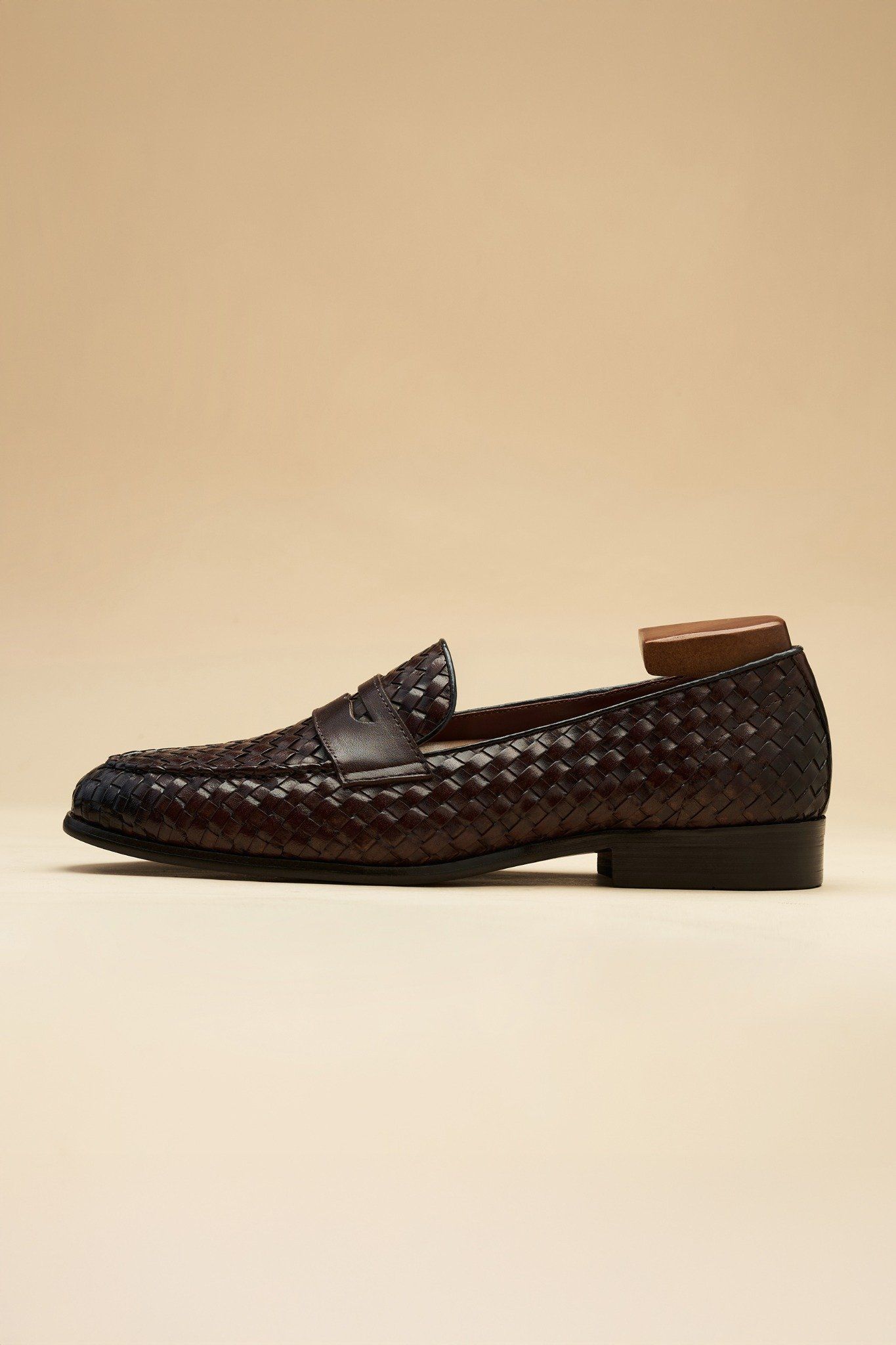 GIÀY LƯỜI LOAFER NÂU, HỌA TIẾT ĐAN - GTX020N