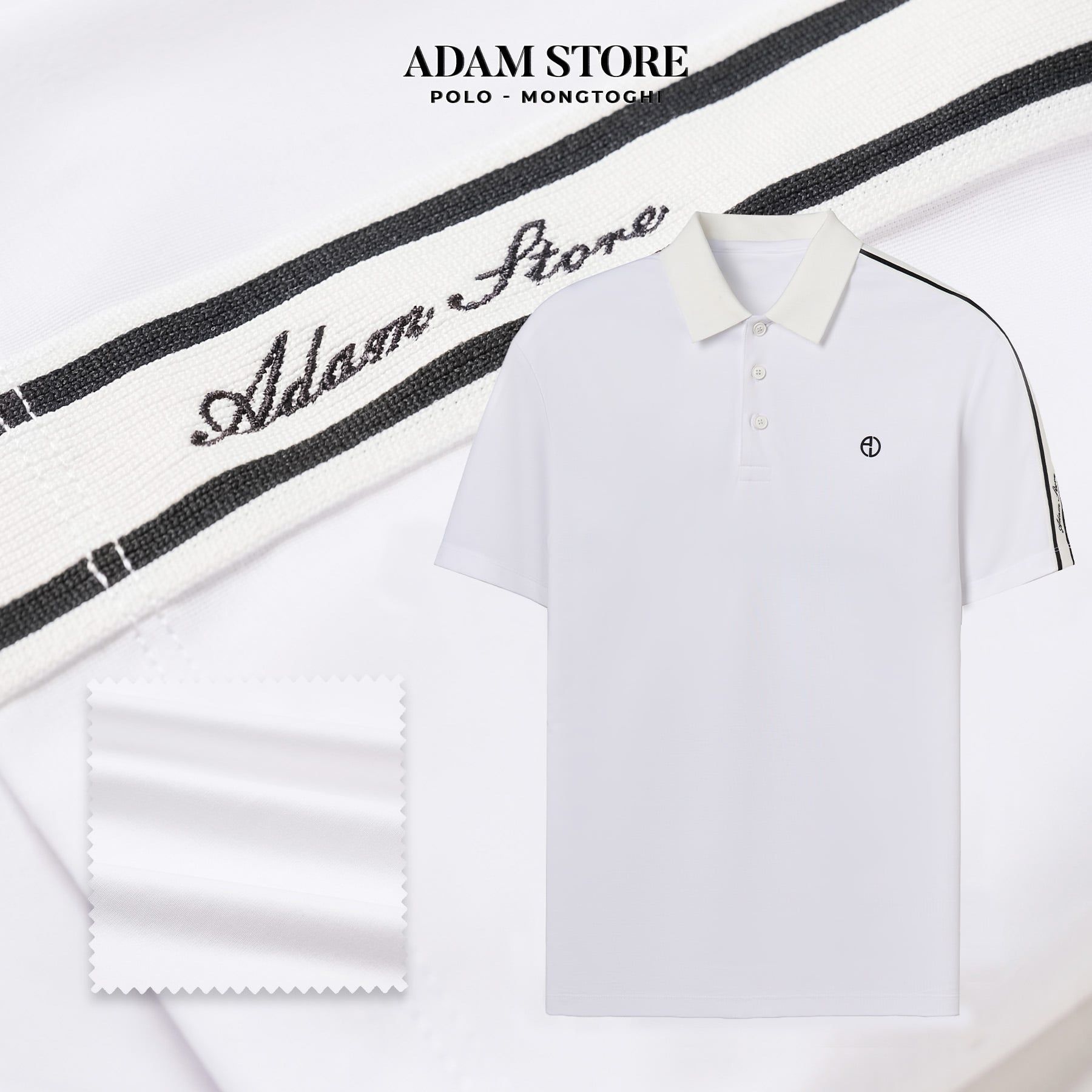 ÁO POLO TRẮNG, VIỀN TAY ÁO - AP443T
