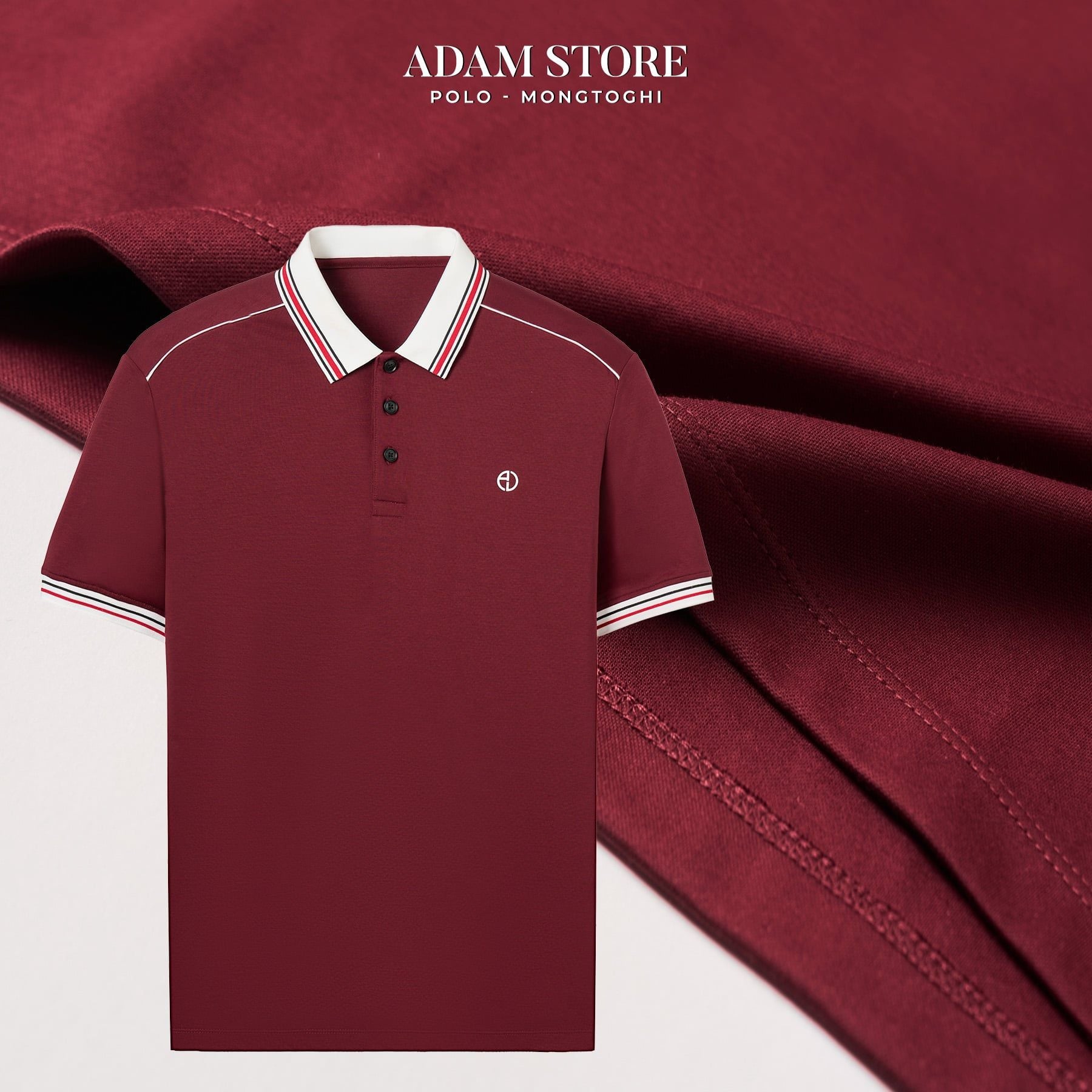 ÁO POLO ĐỎ, PHỐI HỌA TIẾT VIỀN CỔ VÀ TAY - AP444DO