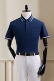  Áo polo ngắn tay xanh họa tiết cổ kẻ trắng - AP181X - 48 