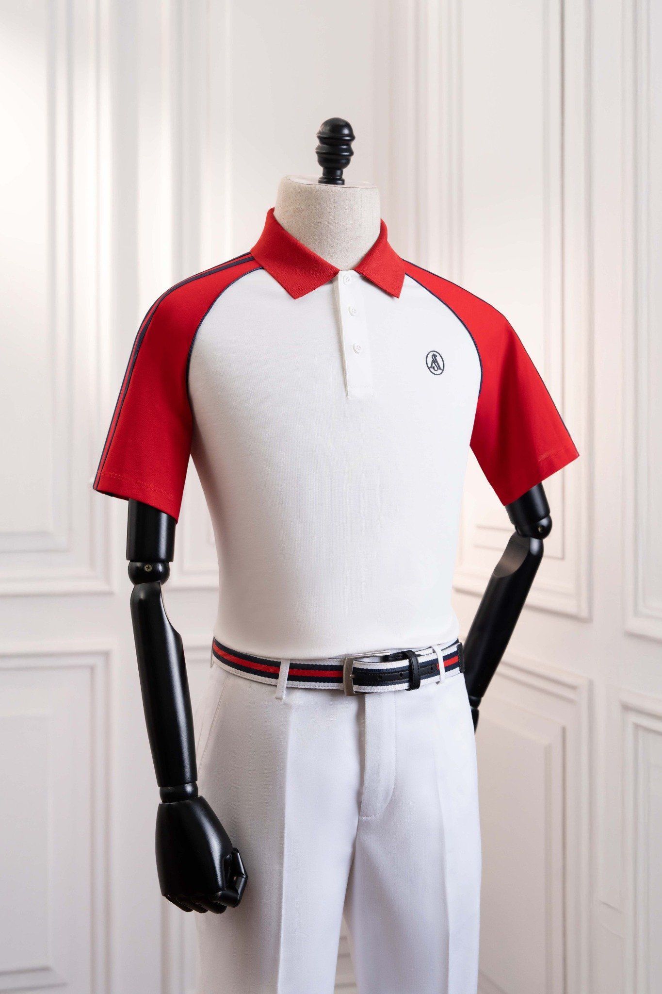  Áo polo trắng đáp tay vai đỏ - AP244 - 48 