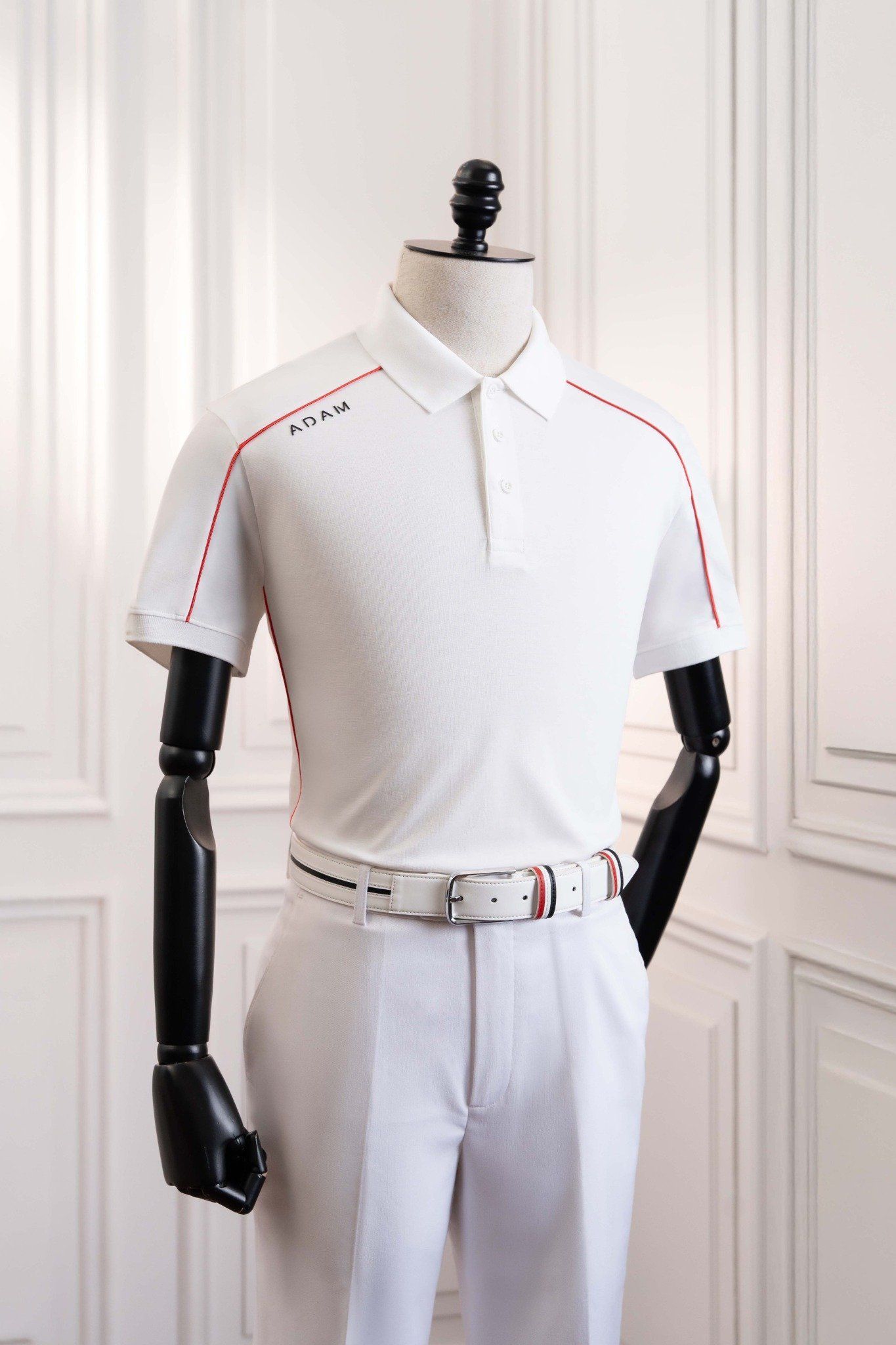 Áo polo trắng, kẻ đỏ thân và vai áo - AP249 - 48 