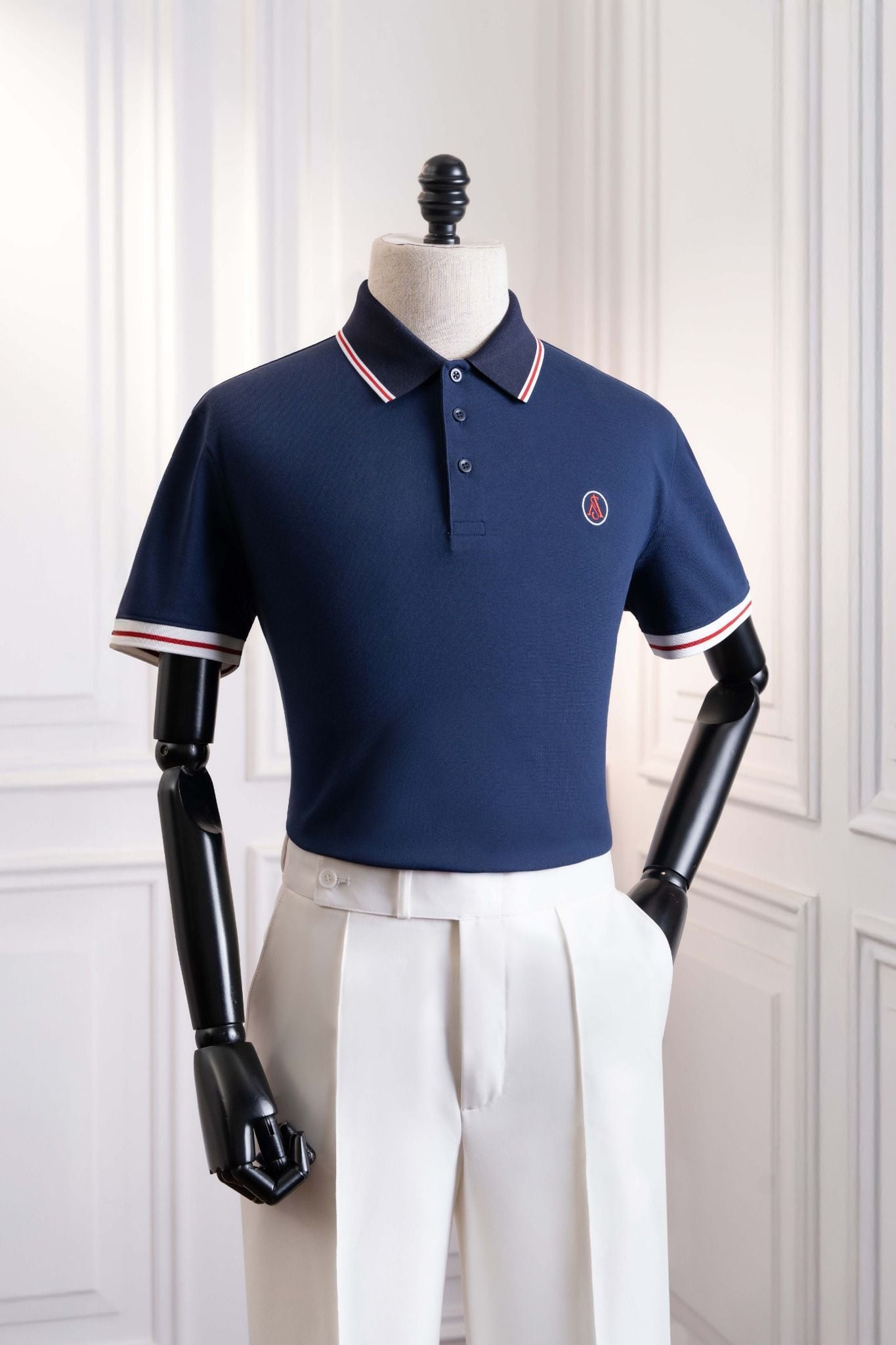  Áo polo xanh viền cổ trắng đỏ - AP250 - 48 