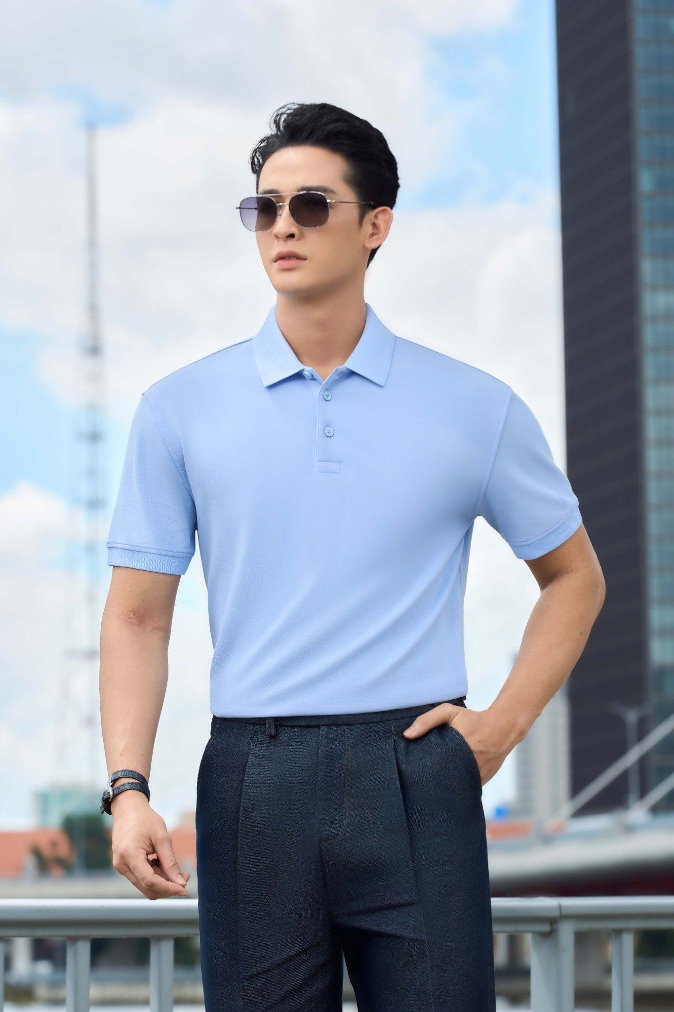 ÁO POLO THIẾT KẾ CAO CẤP, MÀU XANH DA TRỜI - AP293XD