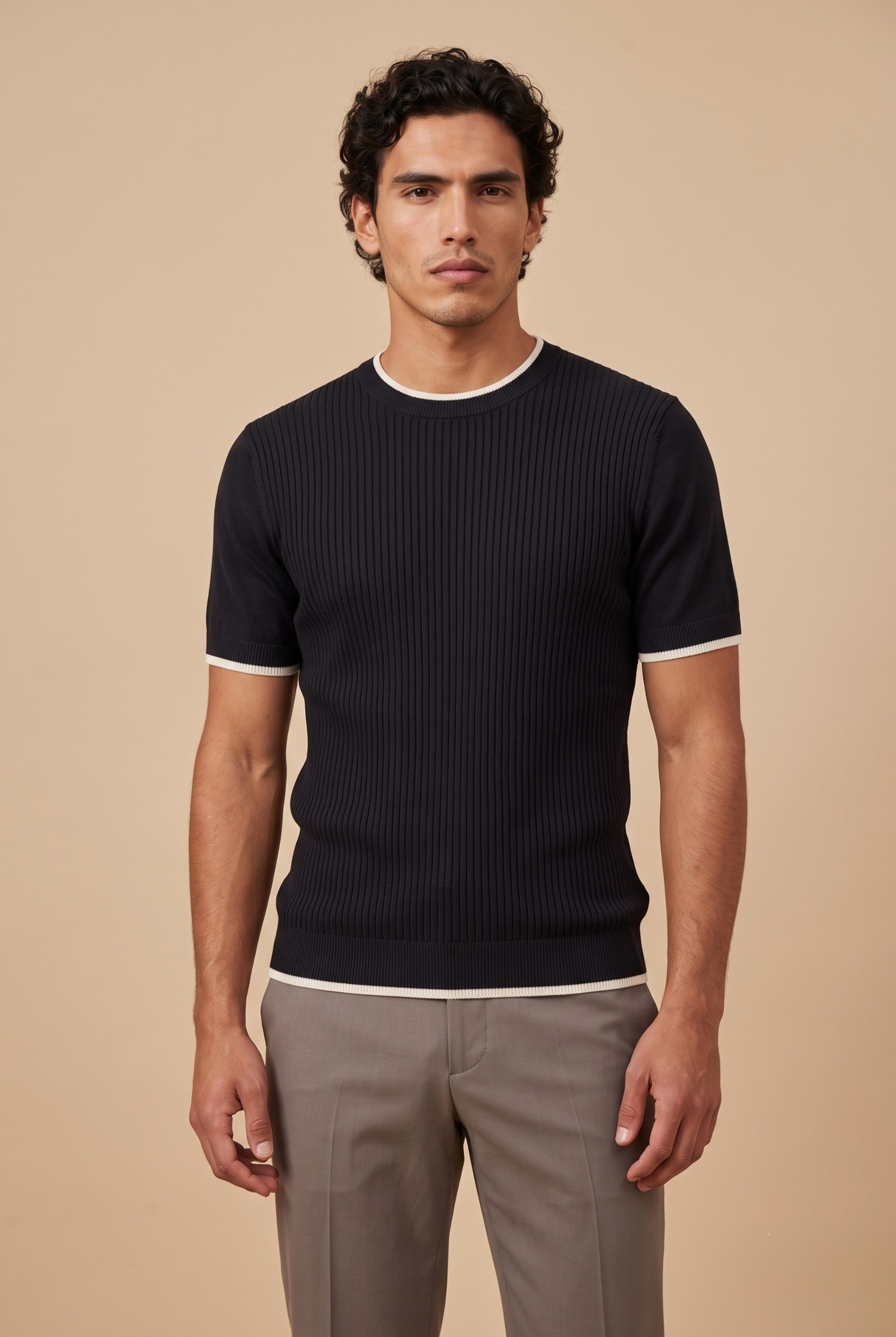 ÁO MONGTOGHI NAM MÀU ĐEN, CỔ TRÒN VIỀN TRẮNG - ADAM STORE AP414