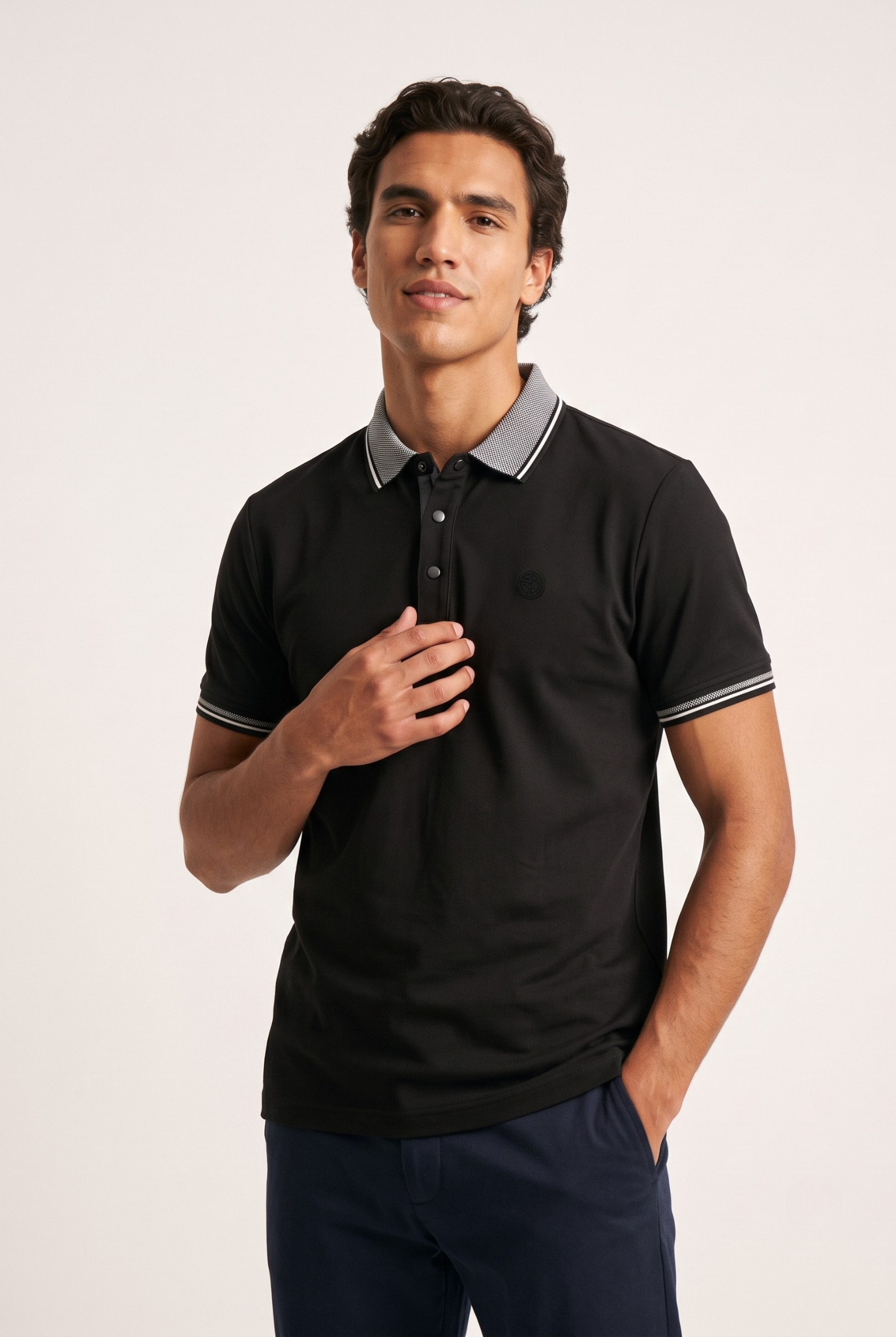 ÁO POLO NAM PHỐI CỔ DỆT HOUND STOOTH - ADAM STORE AP458 - ảnh 3