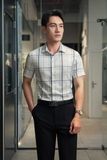  ÁO SƠ MI CỘC TAY, TRẮNG KẺ XÁM GHI - SNC038 