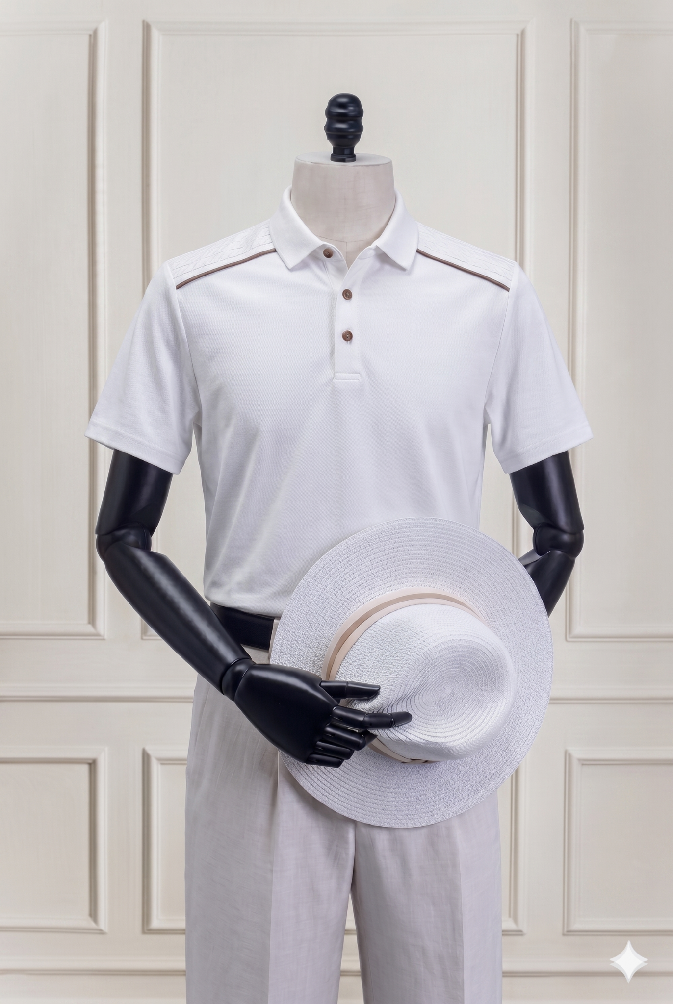 ÁO POLO TRẮNG, VIỀN VAI ÁO - AP451T