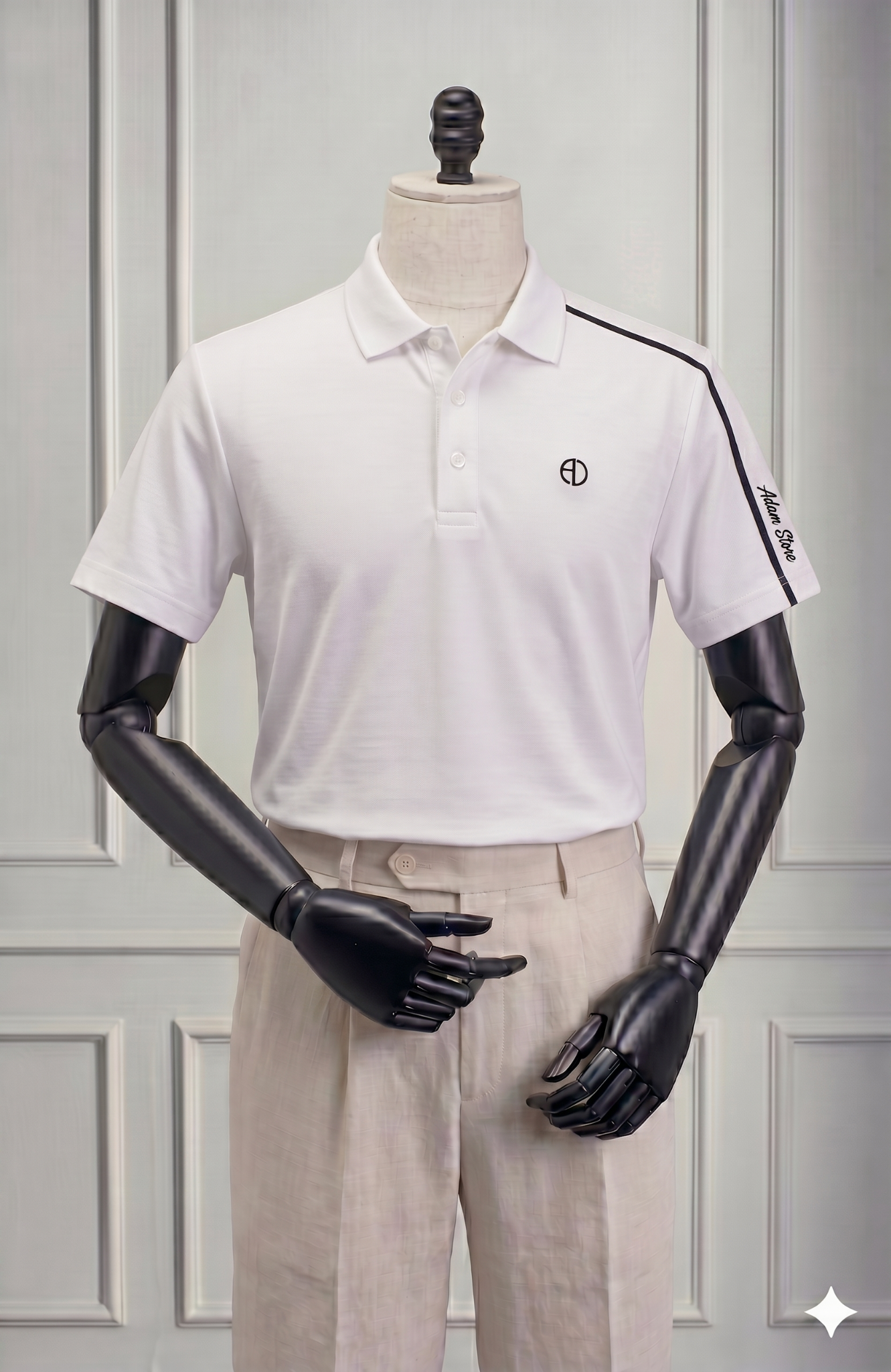 ÁO POLO TRẮNG, VIỀN TAY ÁO - AP443T