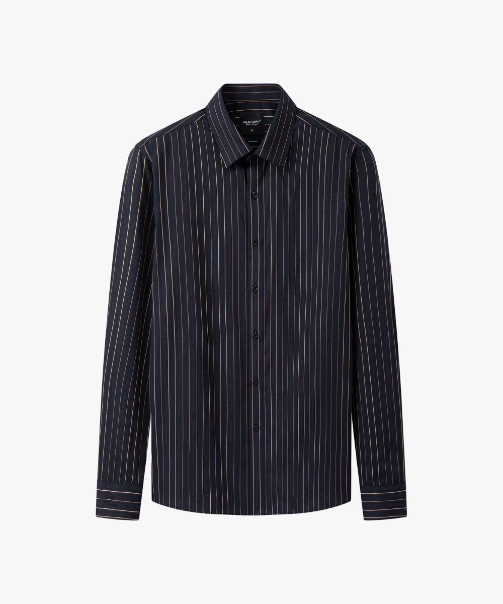  Áo sơ mi dài tay kẻ sọc, (Đen, 43) 