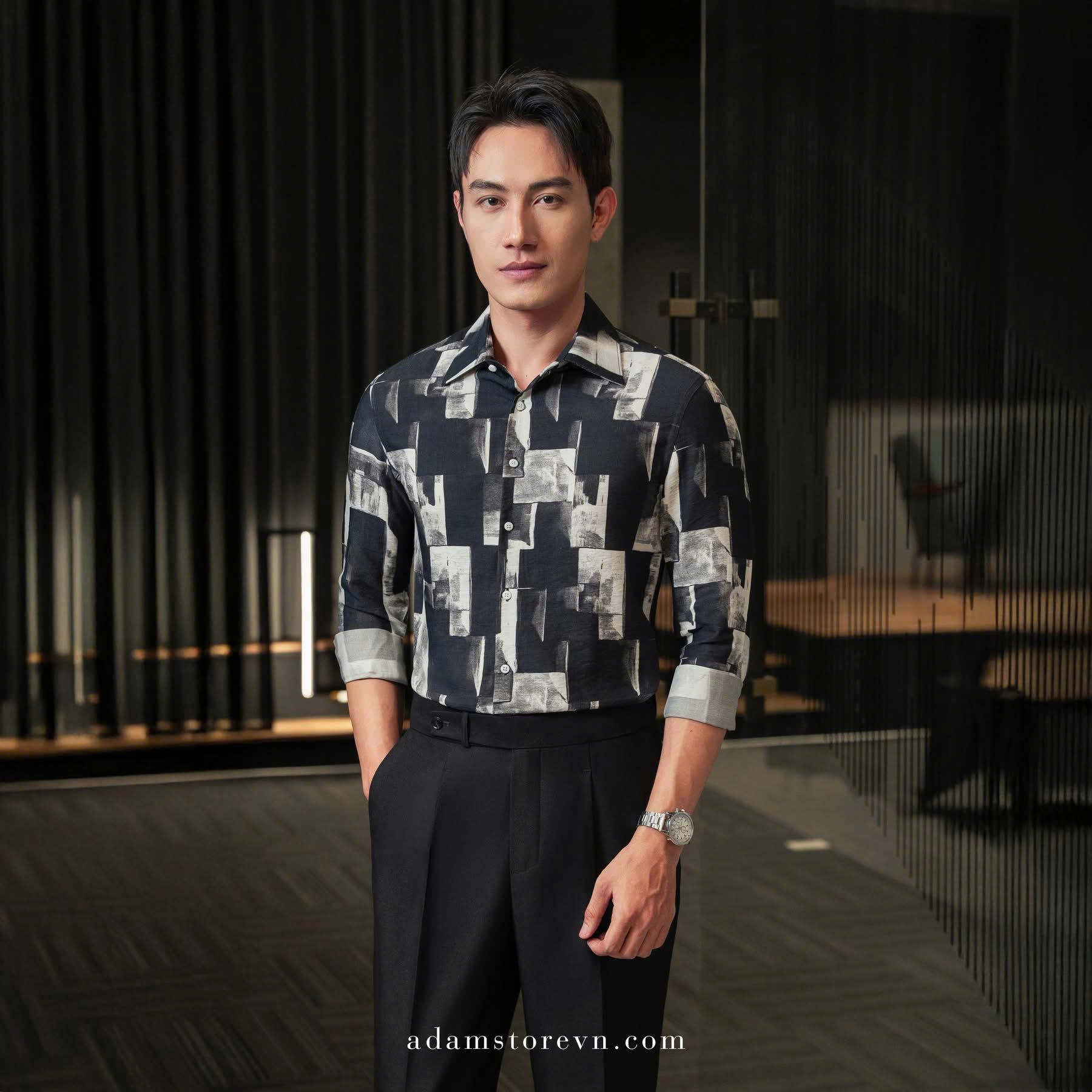  Sơ mi đen họa tiết ô vuông xám SMC176 (48-56) - 48 
