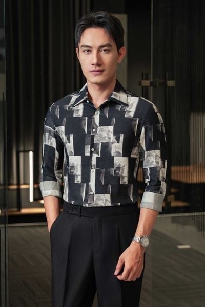  ÁO SƠ MI TAY DÀI / ĐEN, HỌA TIẾT KẺ Ô VUÔNG XÁM - SMC176 
