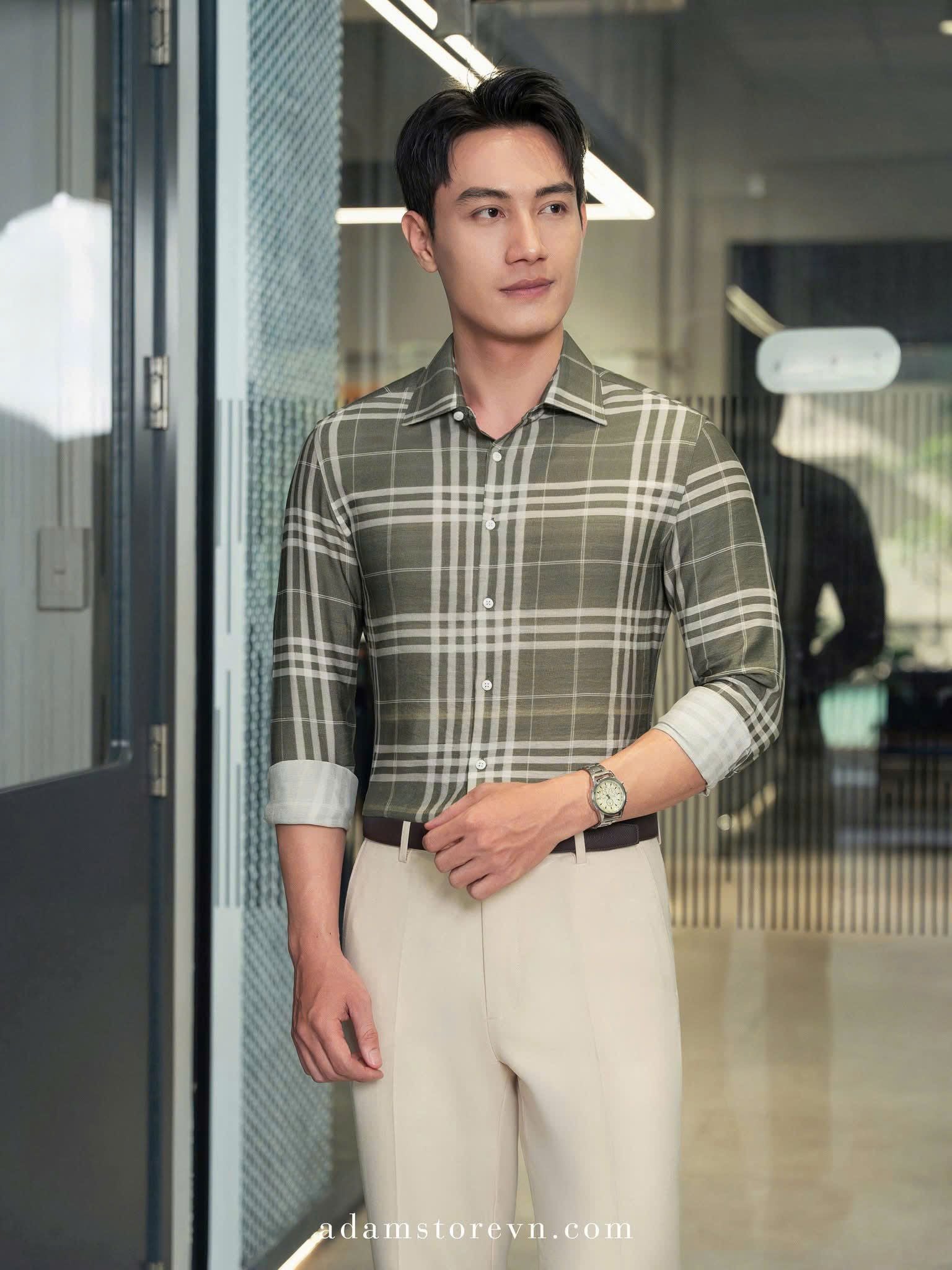  Sơ mi rêu kẻ vuông trắng SMC180 (48-56) - 48 