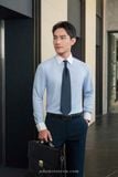  ÁO SƠ MI TAY DÀI / XANH DA TRỜI PHỐI HỌA TIẾT KẺ NHỎ - SMC184 