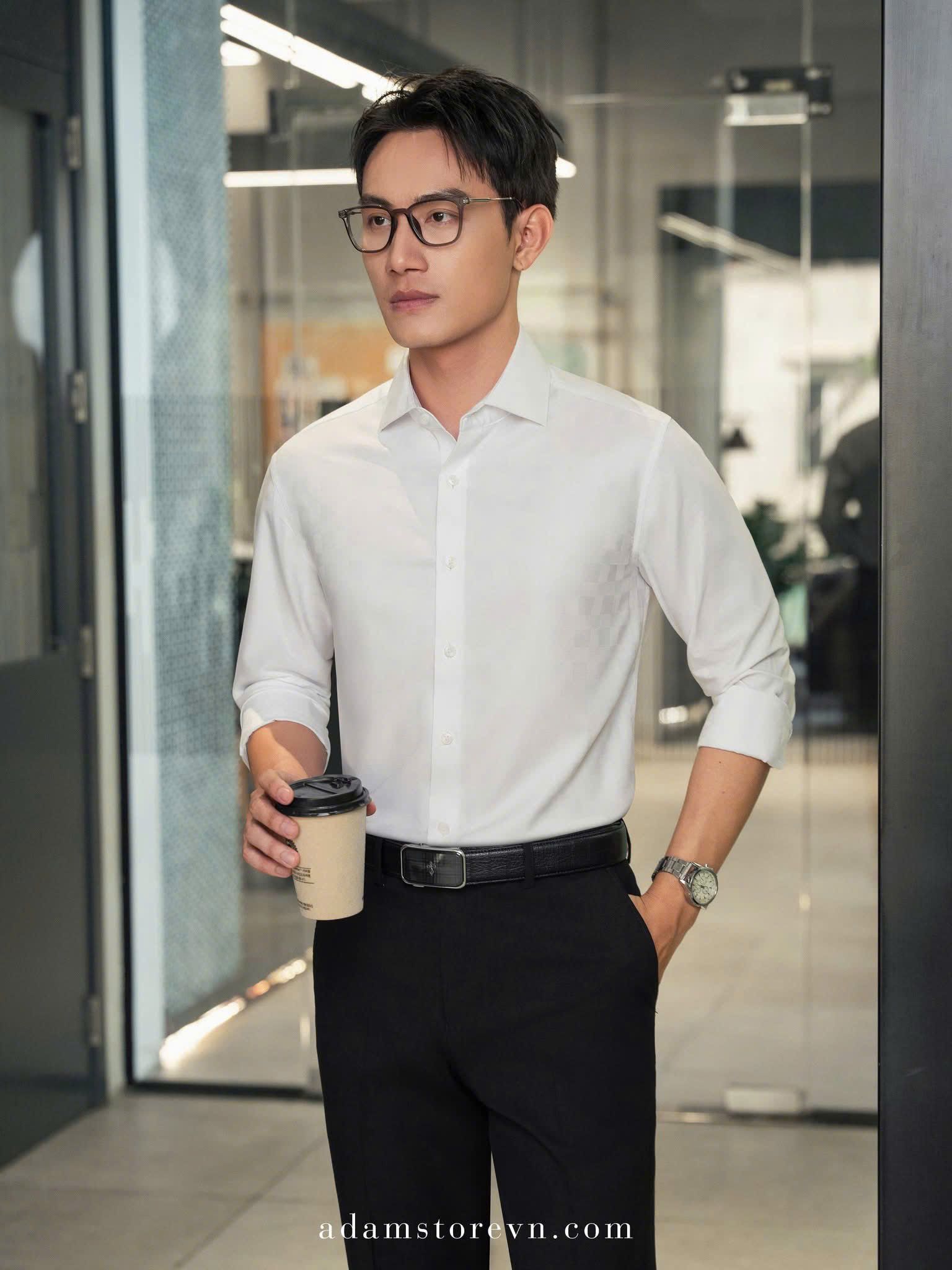  Sơ mi trắng hoạ tiết ô vuông chìm - SMC193 - 48 