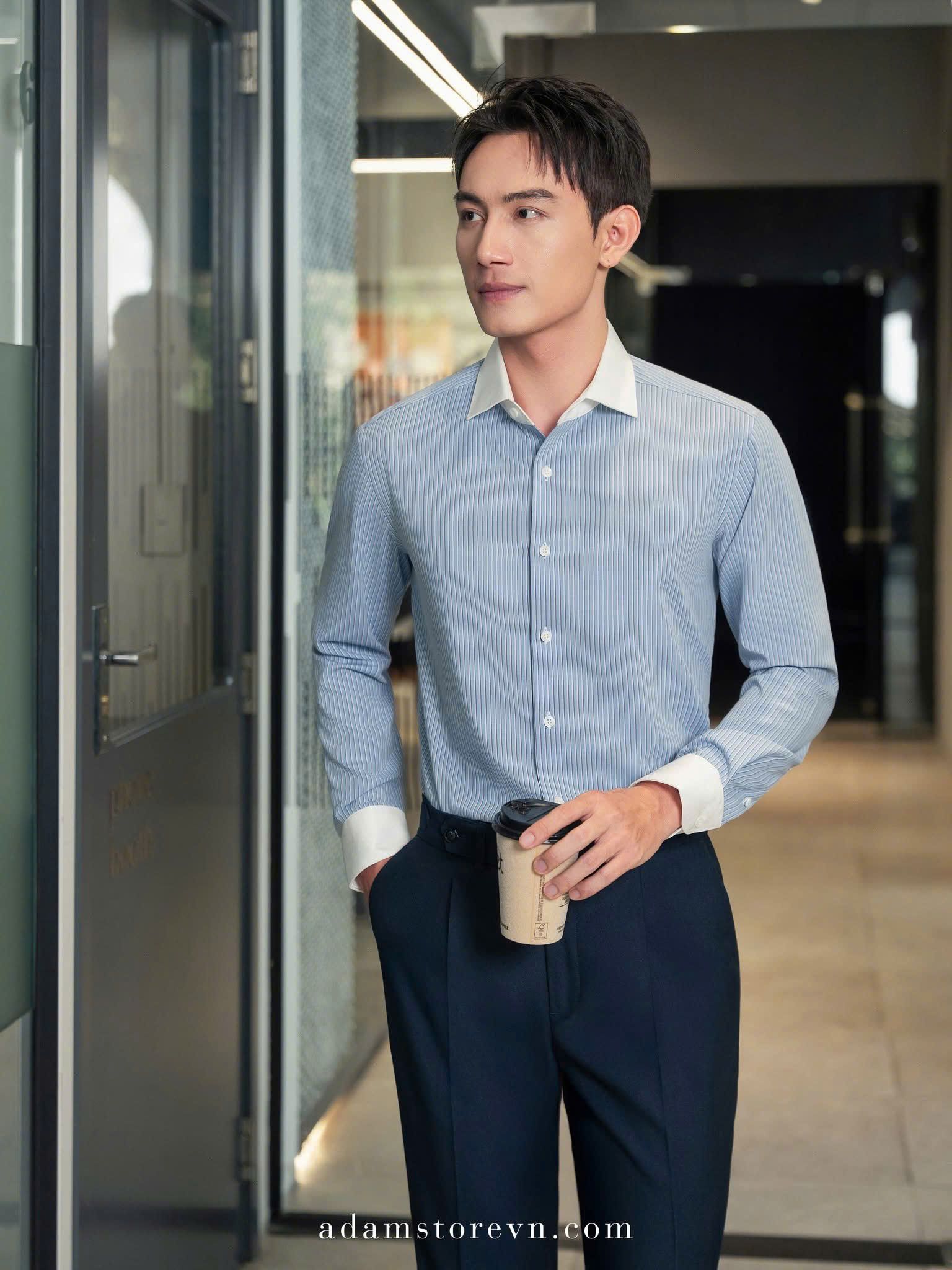  Sơ mi xanh công sở sọc trắng - SMC195 - 48 