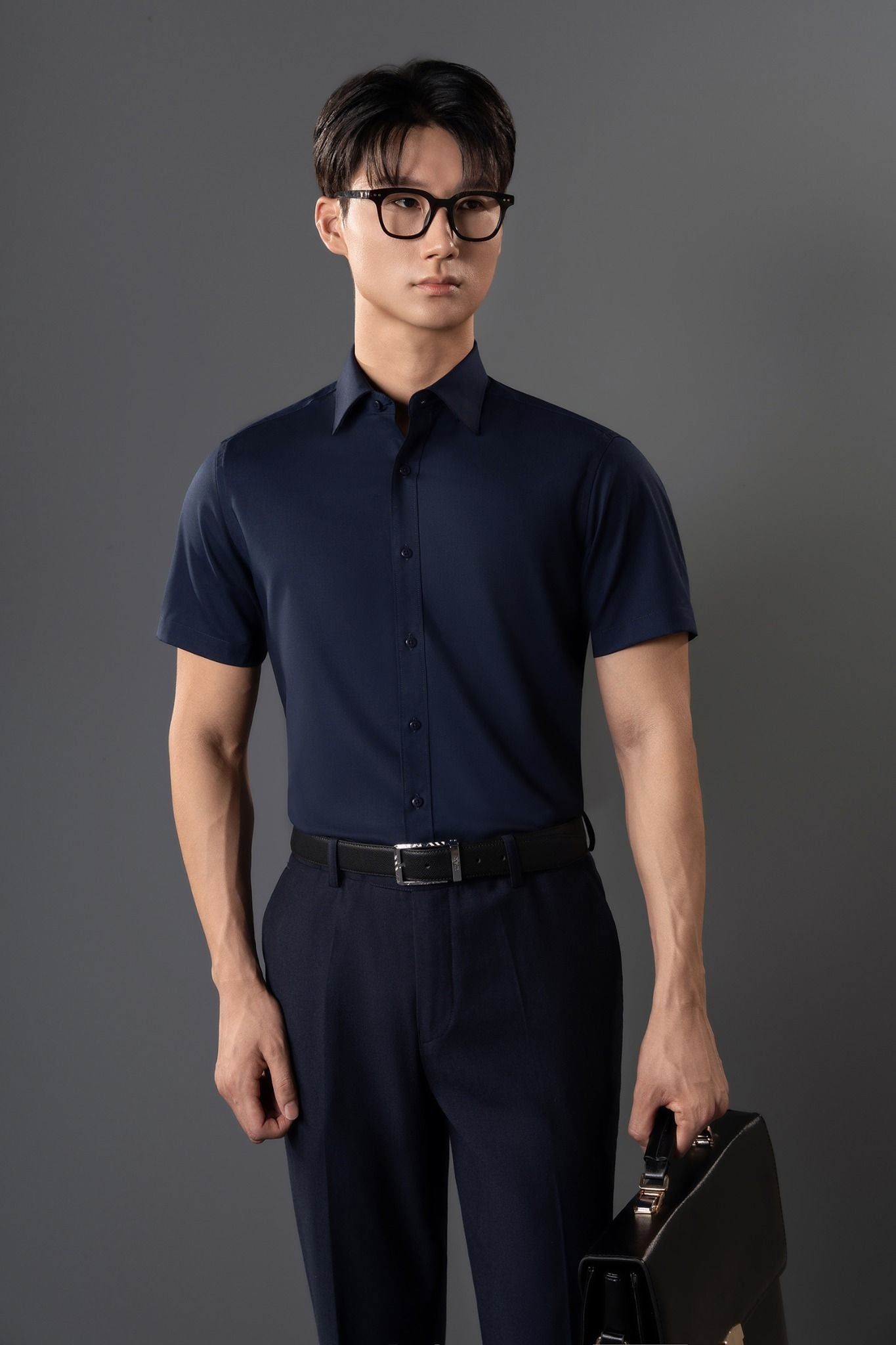 ÁO SƠ MI CỘC TAY CT24, XANH DƯƠNG TRƠN - SNC018X