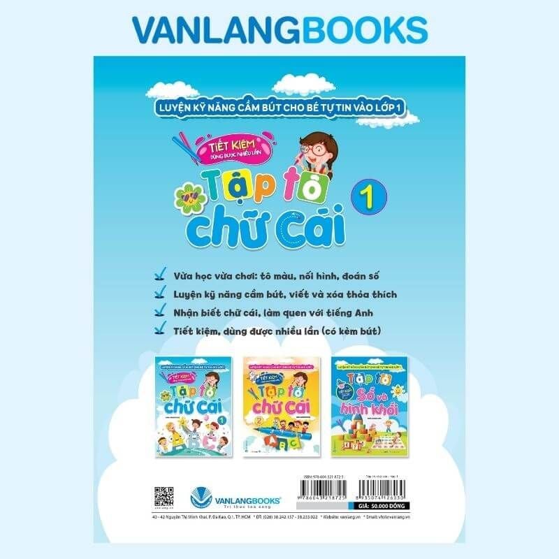 Luyện Kỹ Năng Cầm Bút Cho Bé Tự Tin Vào Lớp 1 - Tập Tô Chữ Cái - Tập 1 - Vanlangbooks