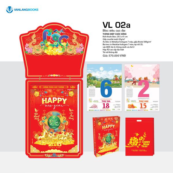 Lịch 2026 Bloc Siêu Cực Đại – Chủ Đề Thông Điệp Cuộc Sống -VL02a | Lịch Tết Treo Tường Cao Cấp Vanlangbooks