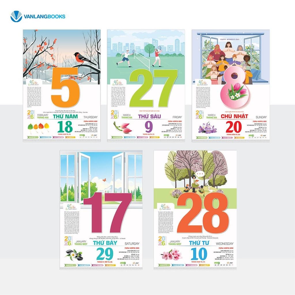 Lịch 2026 Bloc Siêu Đại – Chủ Đề Sống Đẹp Mỗi Ngày VL04a | Lịch Tết Treo Tường Cao Cấp Vanlangbooks
