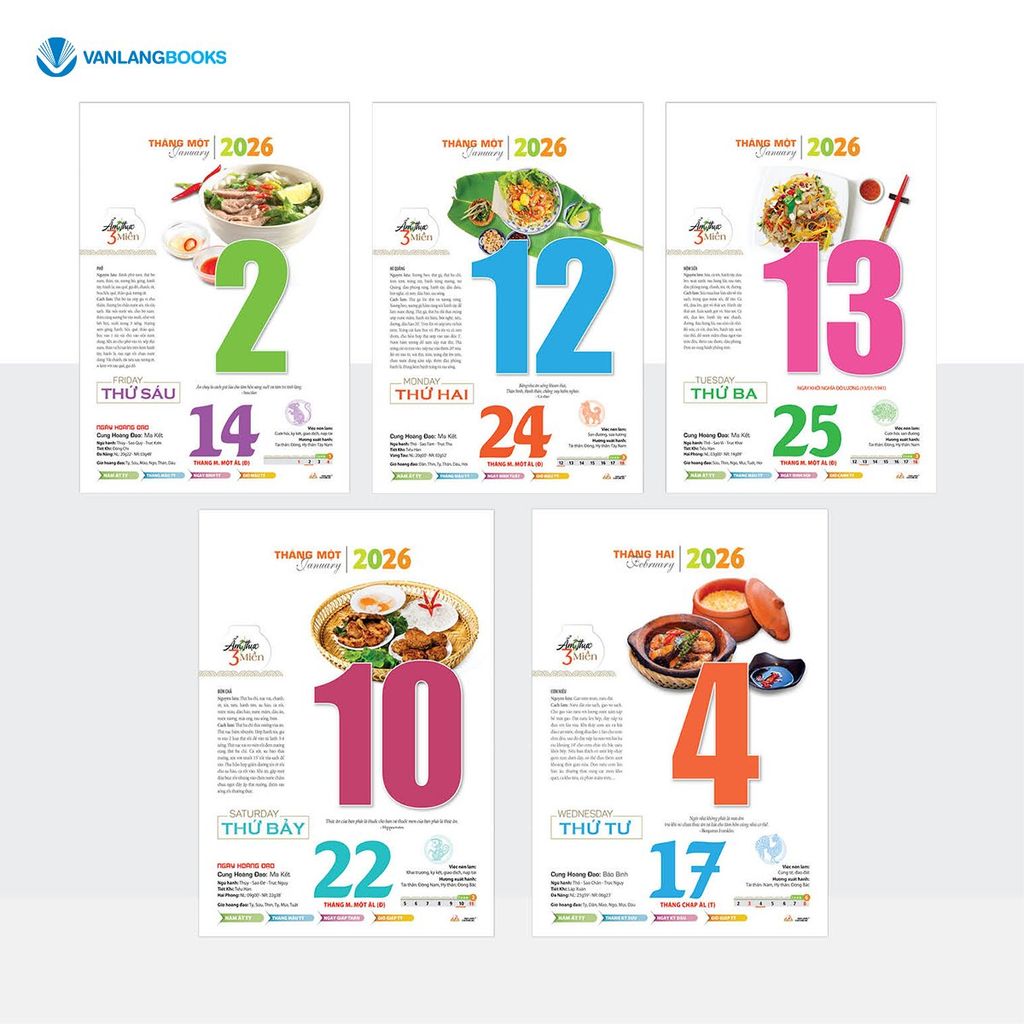 Lịch 2026 Bloc Siêu Đại – Chủ Đề Ẩm Thực Ba Miền VL05 | Lịch Tết Treo Tường Cao Cấp Vanlangbooks