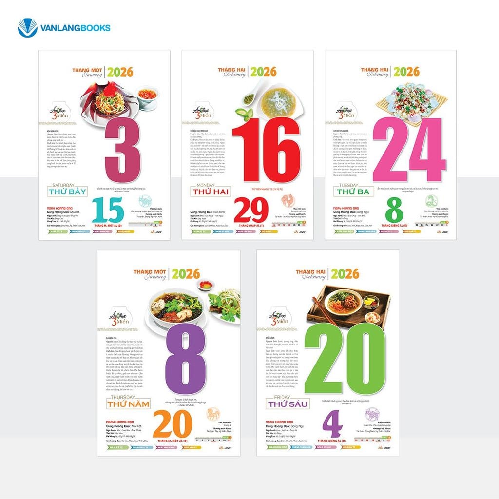 Lịch 2026 Bloc Siêu Đại – Chủ Đề Ẩm Thực Ba Miền VL05a | Lịch Tết Treo Tường Cao Cấp Vanlangbooks