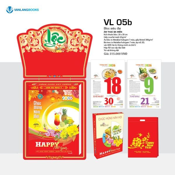 Lịch 2026 Bloc Siêu Đại – Chủ Đề Ẩm Thực Ba Miền VL05b | Lịch Tết Treo Tường Cao Cấp Vanlangbooks