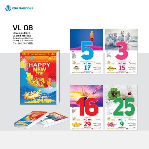 Lịch 2026 Bloc Cực Đại Rời – Mã Đáo Thành Công | Lịch Tết Treo Tường Cao Cấp Vanlangbooks | Mã: VL08