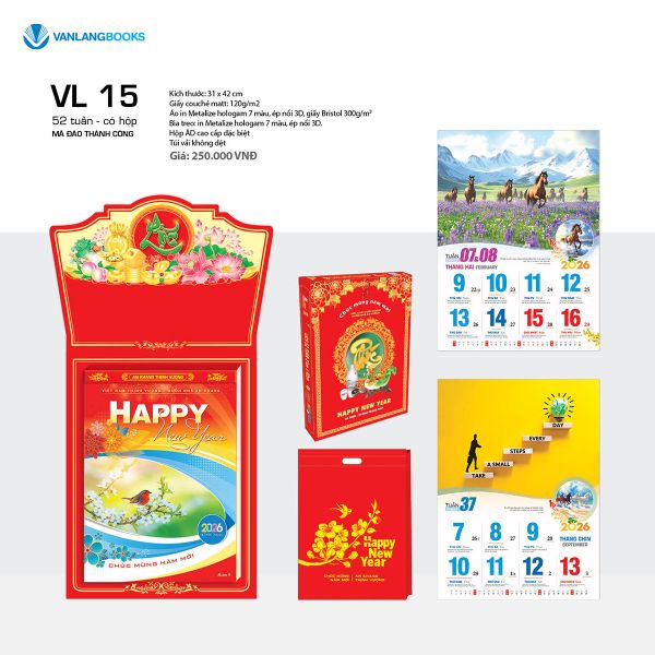 Lịch 2026 52 Tuần Có Hộp – Mã Đáo Thành Công | Lịch Tết Treo Tường Vanlangbooks | Mã: VL15