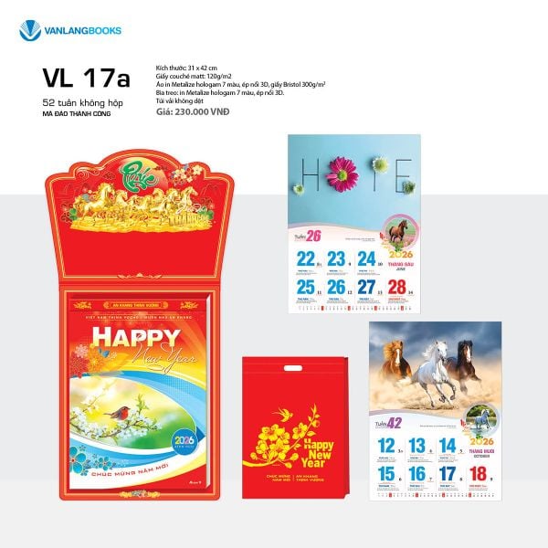 Lịch 2026 52 Tuần – Mã Đáo Thành Công | Lịch Tết Treo Tường Vanlangbooks | Mã: VL17a