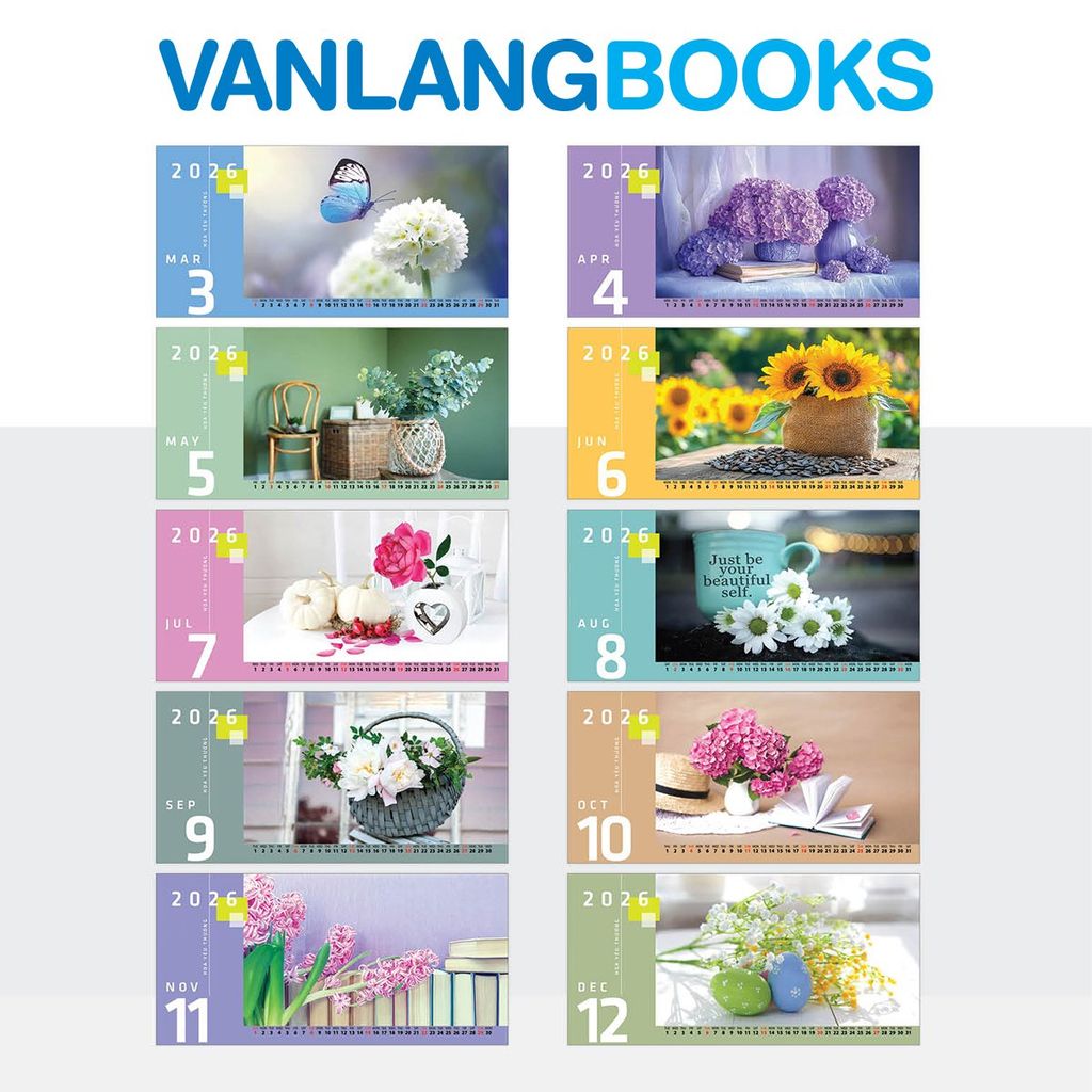 Lịch Bàn 2026 Vanlangbooks - Hoa Yêu Thương (VLLB11A) - Đỏ