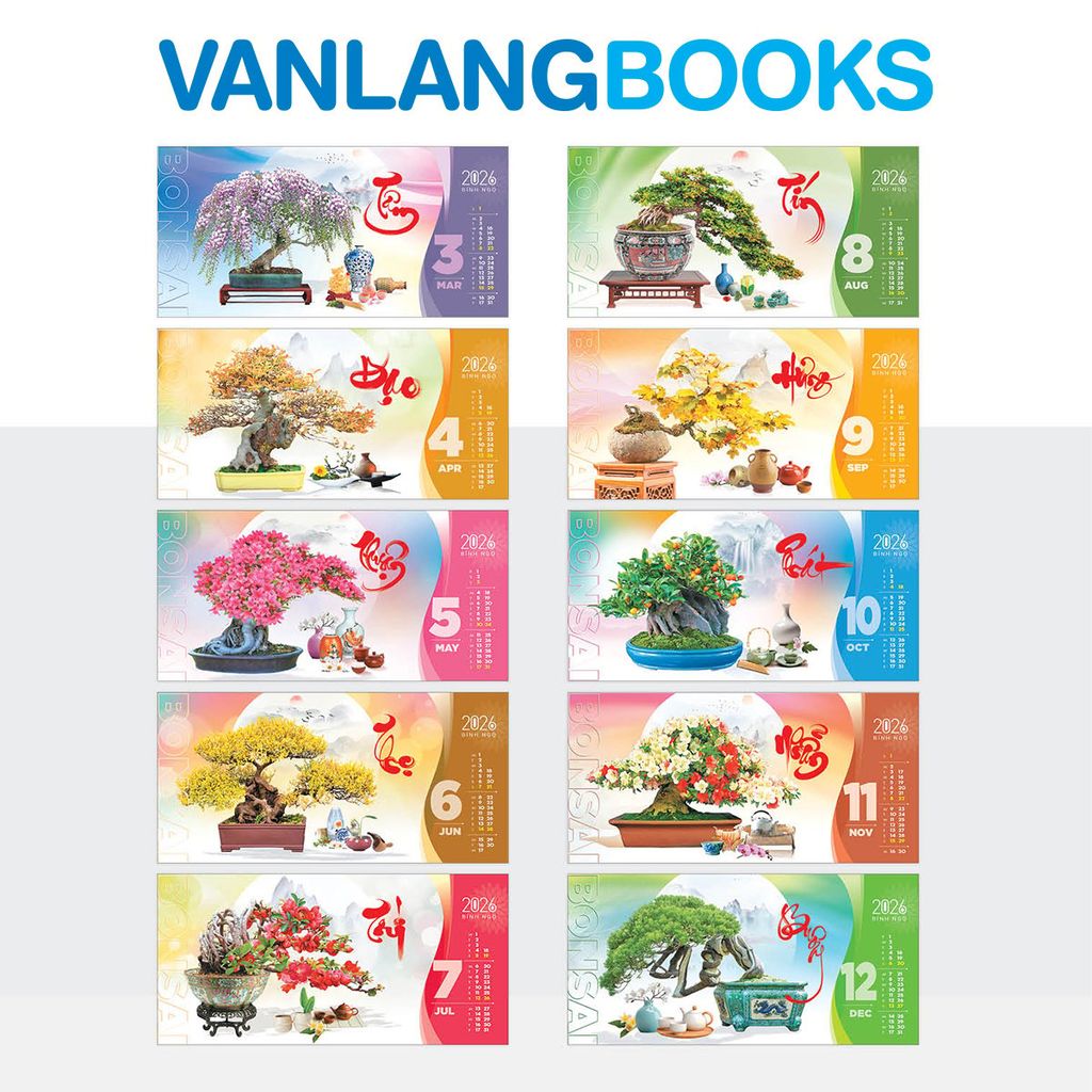 Lịch Bàn 2026 Vanlangbooks - Bonsai & Thư Pháp (VLLB17A) - Đỏ