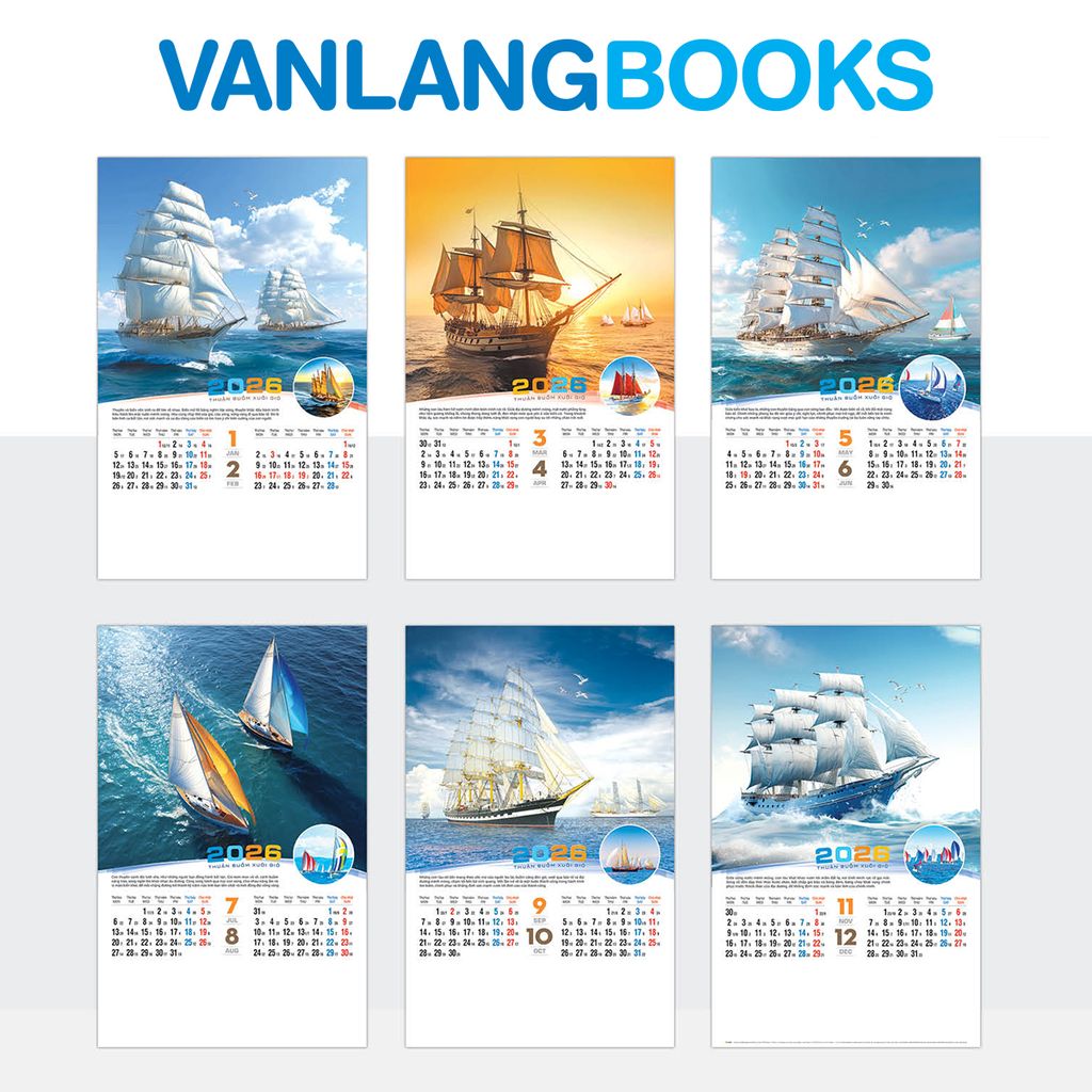 Lịch Tờ 2026 Treo Tường Vanlangbooks - Thuận Buồm Xuôi Gió 7 Tờ Lò Xo - VLLT02