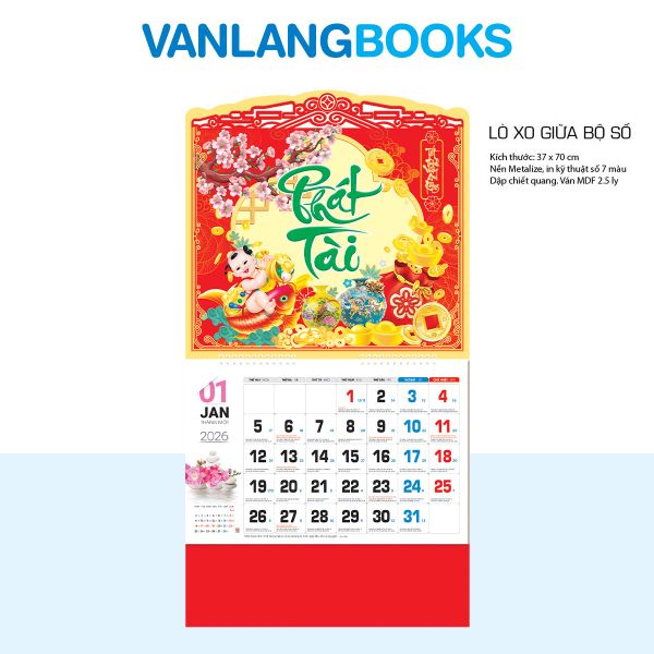 Lịch Treo Tường 2026 Vanlangbooks - Đồng Ngư Phát Tài (VLLXG06) Cao Cấp