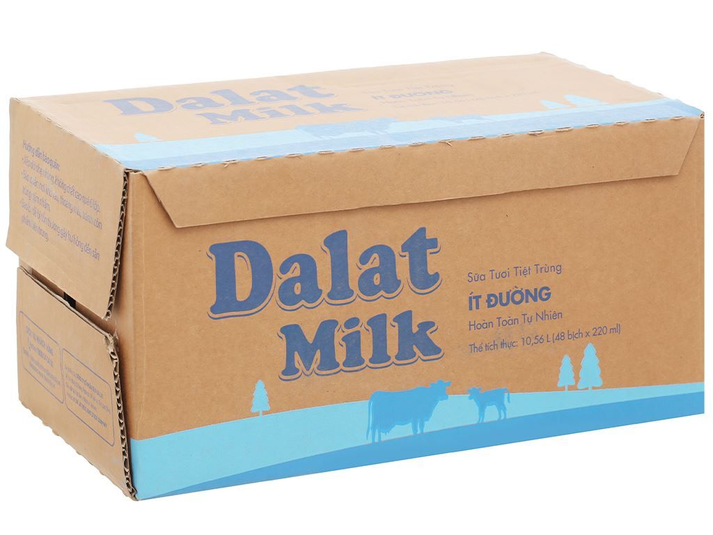  Thùng 48 Bịch Sữa Tươi Dalat Milk Ít Đường 220ml 