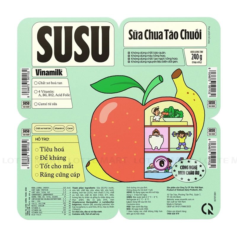  Lốc Sữa Chua Ăn Vinamilk SuSu Tao Chuoi 80g 