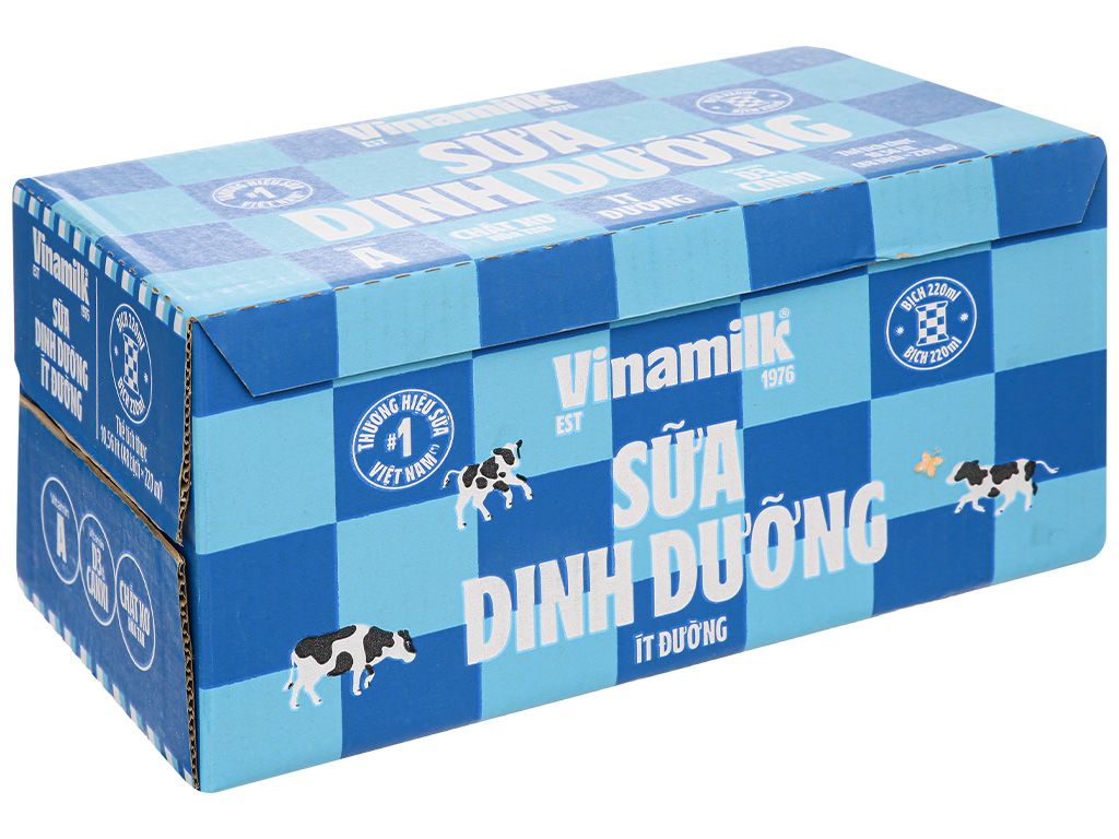  Thùng 48 Bịch Sữa Tươi Tiệt Trùng Vinamilk Ít Đường 220ml 