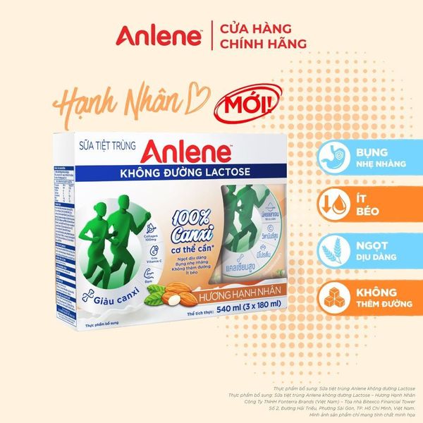  Lốc Sữa Anlene Không Đường Lactose Hạnh Nhân 180ml 