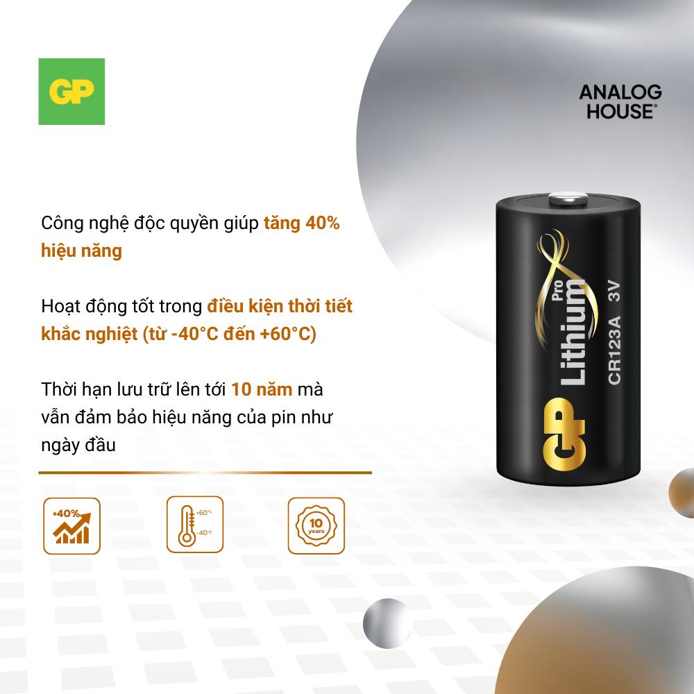 Pin GP Lithium Pro 3V CR123A CR123