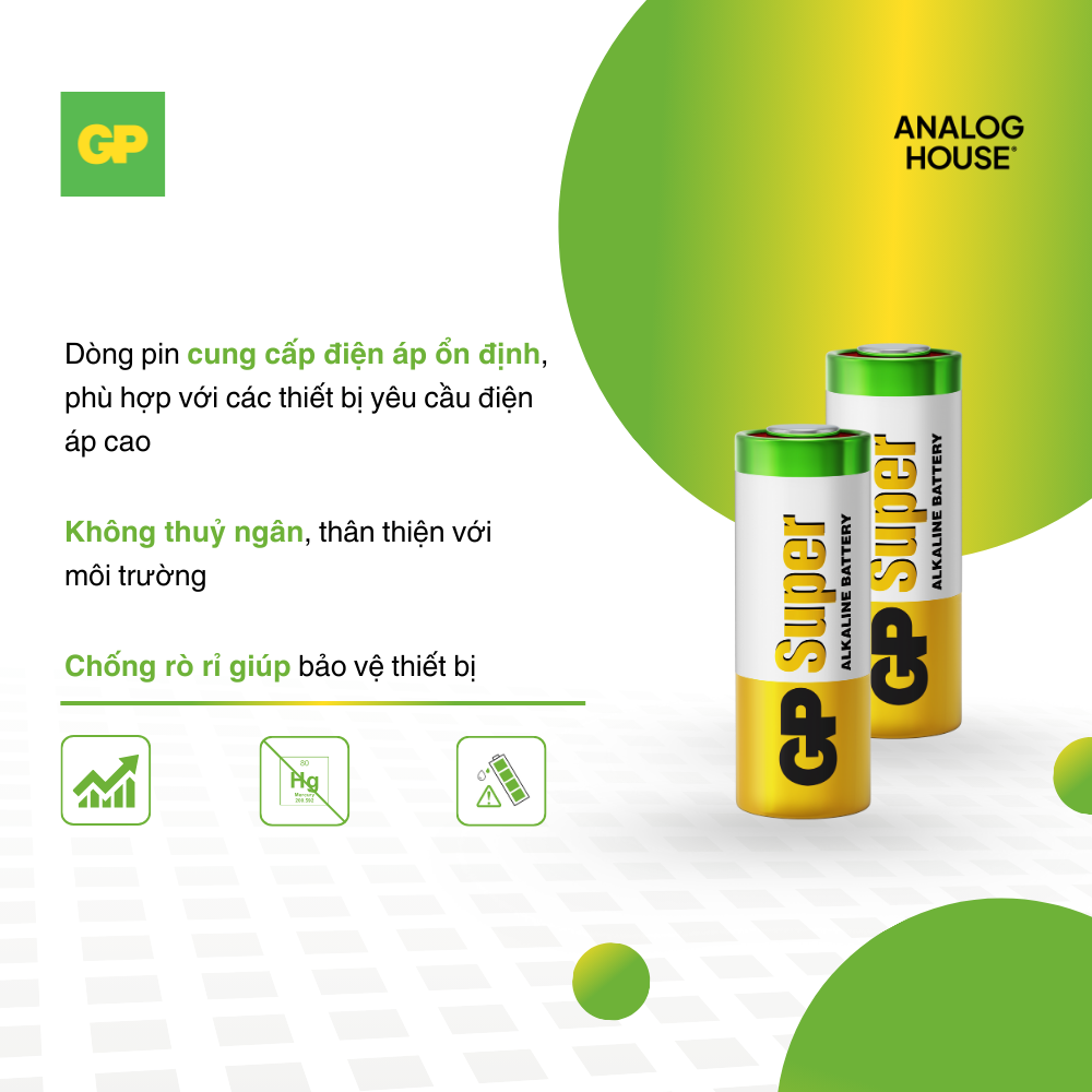 Pin hiệu suất cao GP Alkaline 12V A23 | 23A | MN21 | LRV08 | V23GA