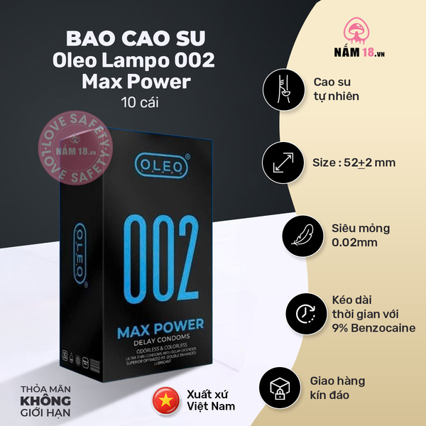 Bao Cao Su Kéo Dài Thời Gian Oleo Lampo 002 Max Power