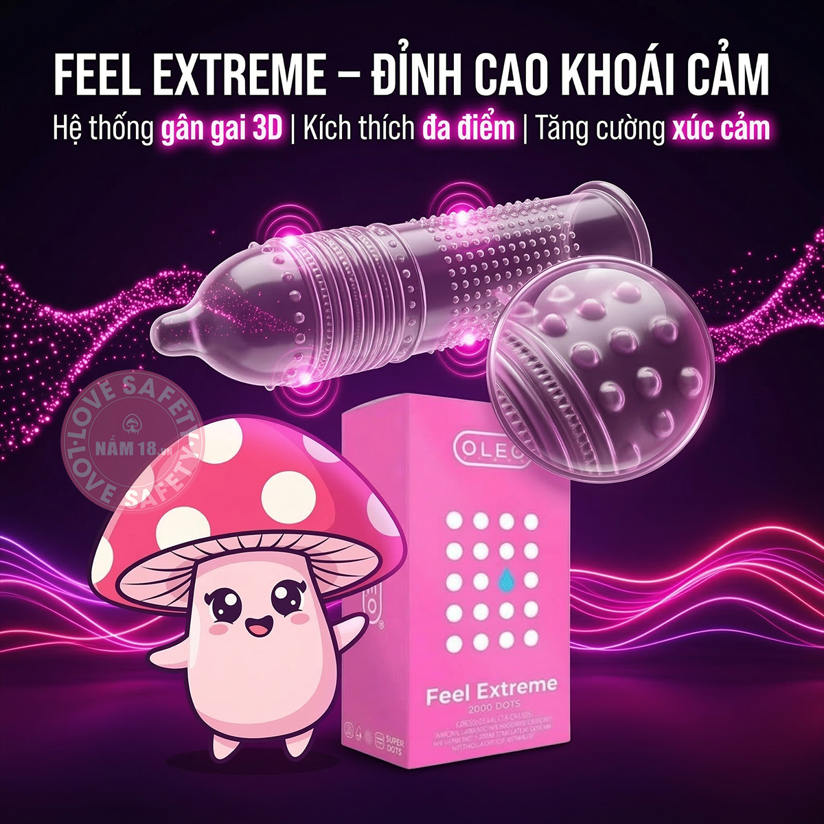  Bao Cao Su Gân Gai Oleo Lampo Feel Extreme Nhiều Gel 