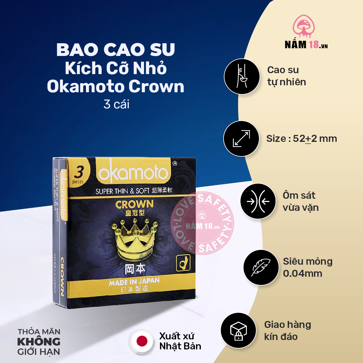  Bao Cao Su Kích Cỡ Nhỏ Okamoto Crown 