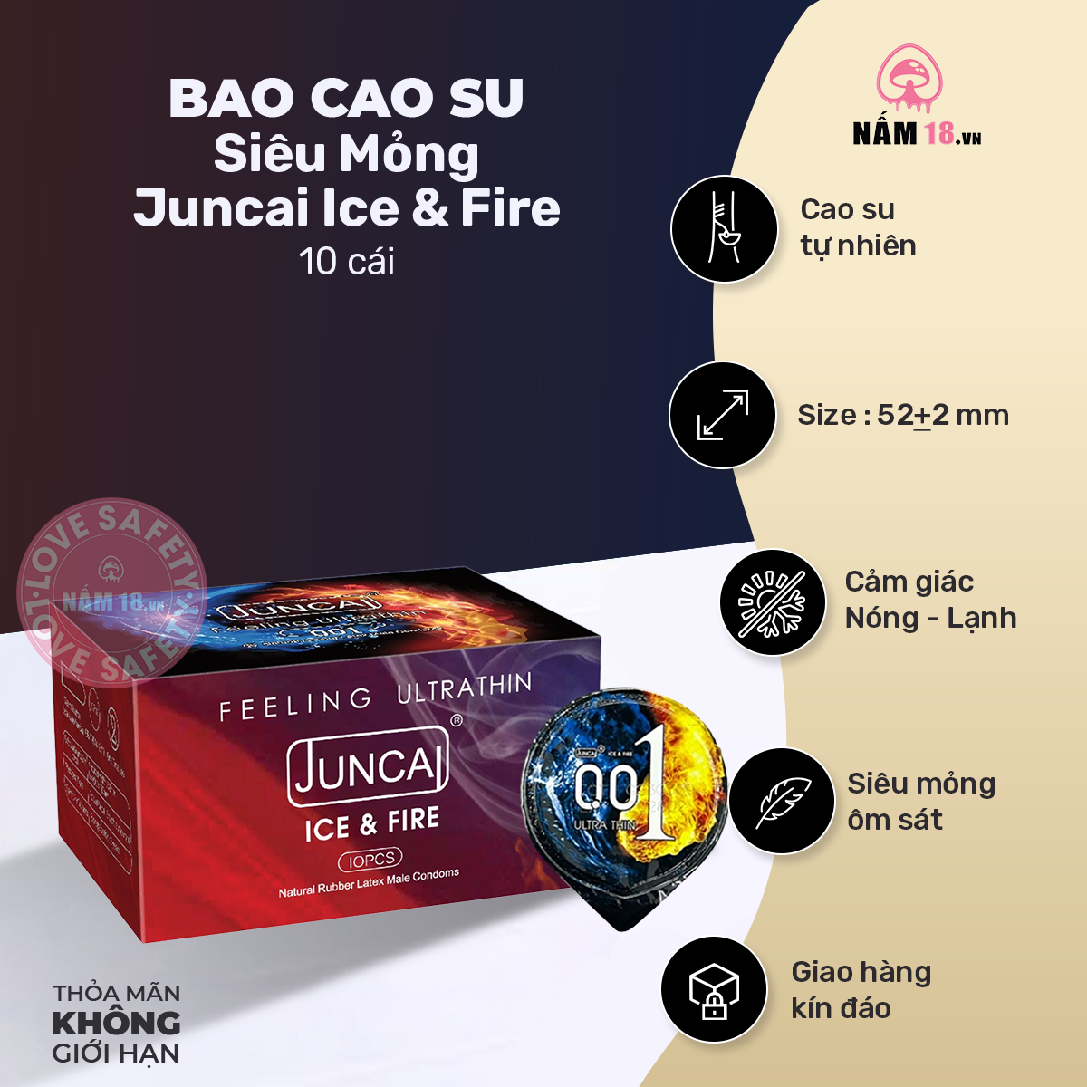  Bao Cao Su Siêu Mỏng Juncai Ice & Fire Lửa Băng 