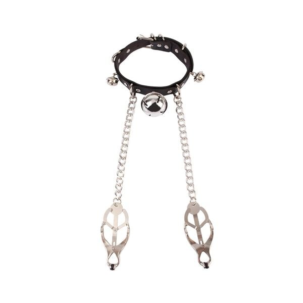  Vòng Cổ Da Kèm Xích Kẹp Ti SINS Inquisition Master Control 2in1 